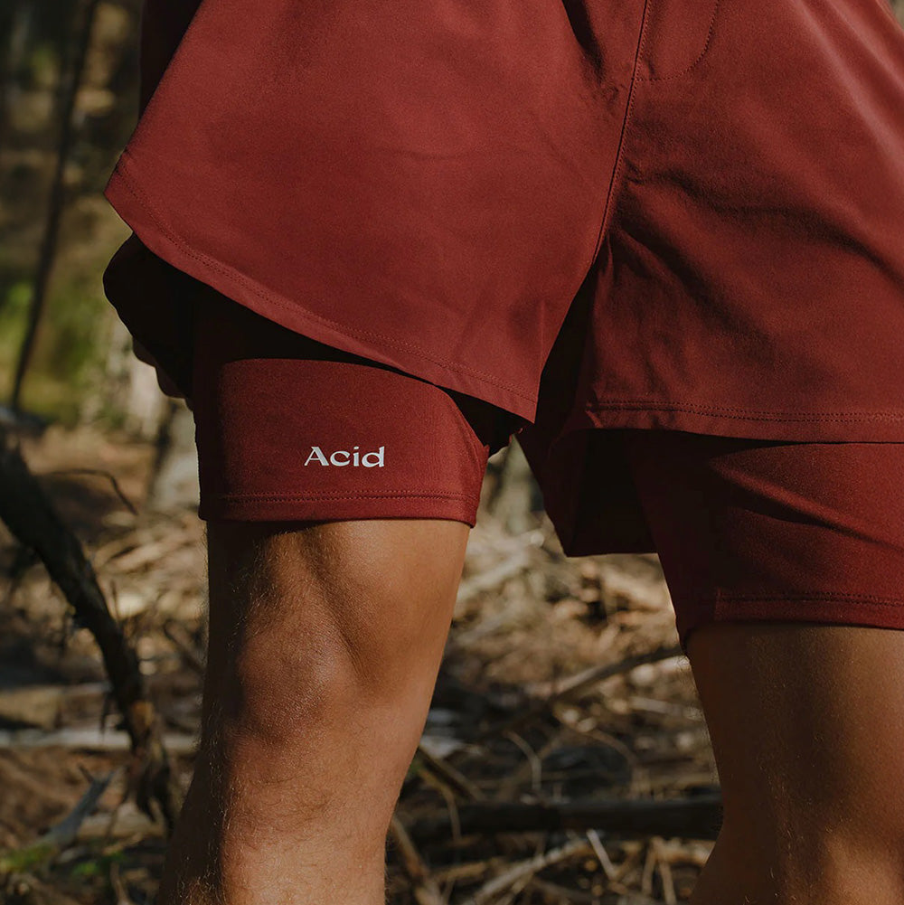 2-in-1 Running Shorts (Brick Red)