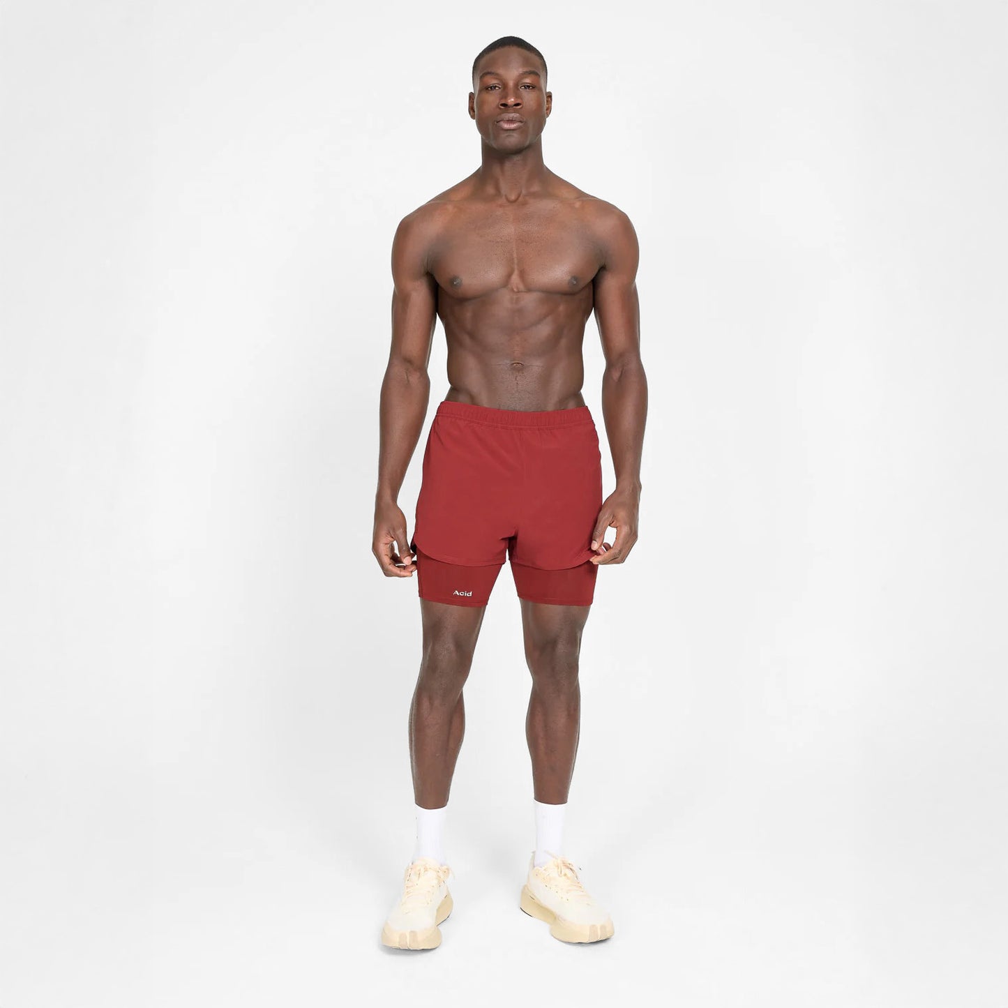 2-in-1 Running Shorts (Brick Red)