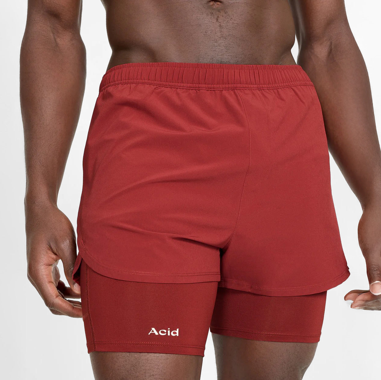 2-in-1 Running Shorts (Brick Red)