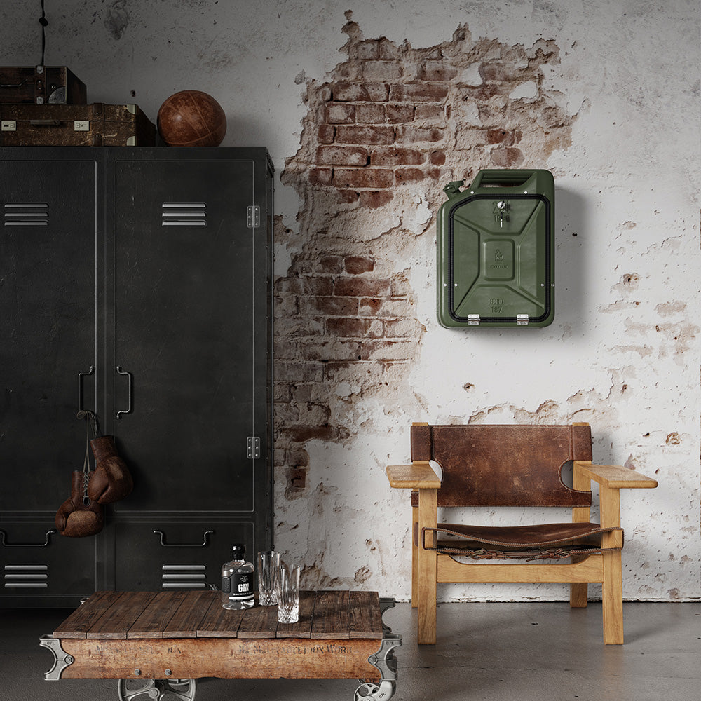 Jerry Can Bar Cabinet (Army Green + Oak)