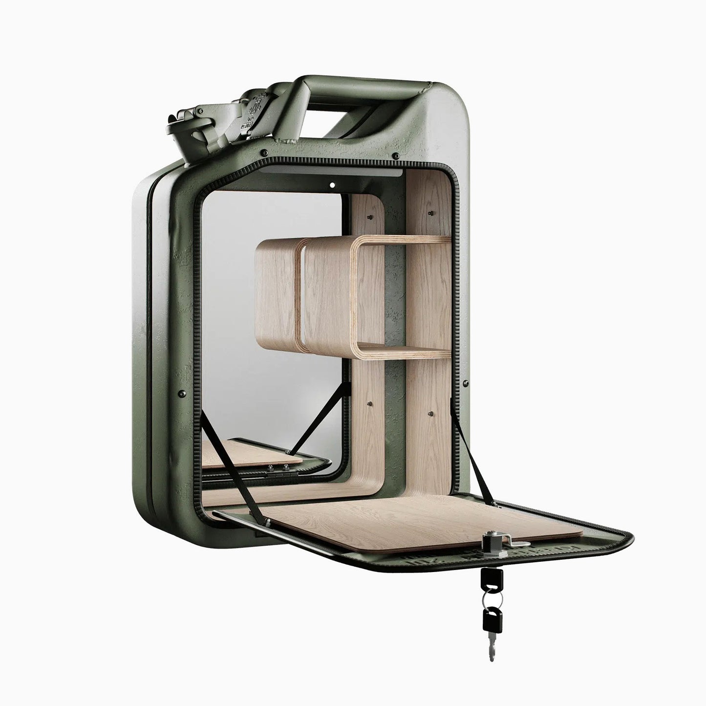Jerry Can Bar Cabinet (Army Green + Oak)