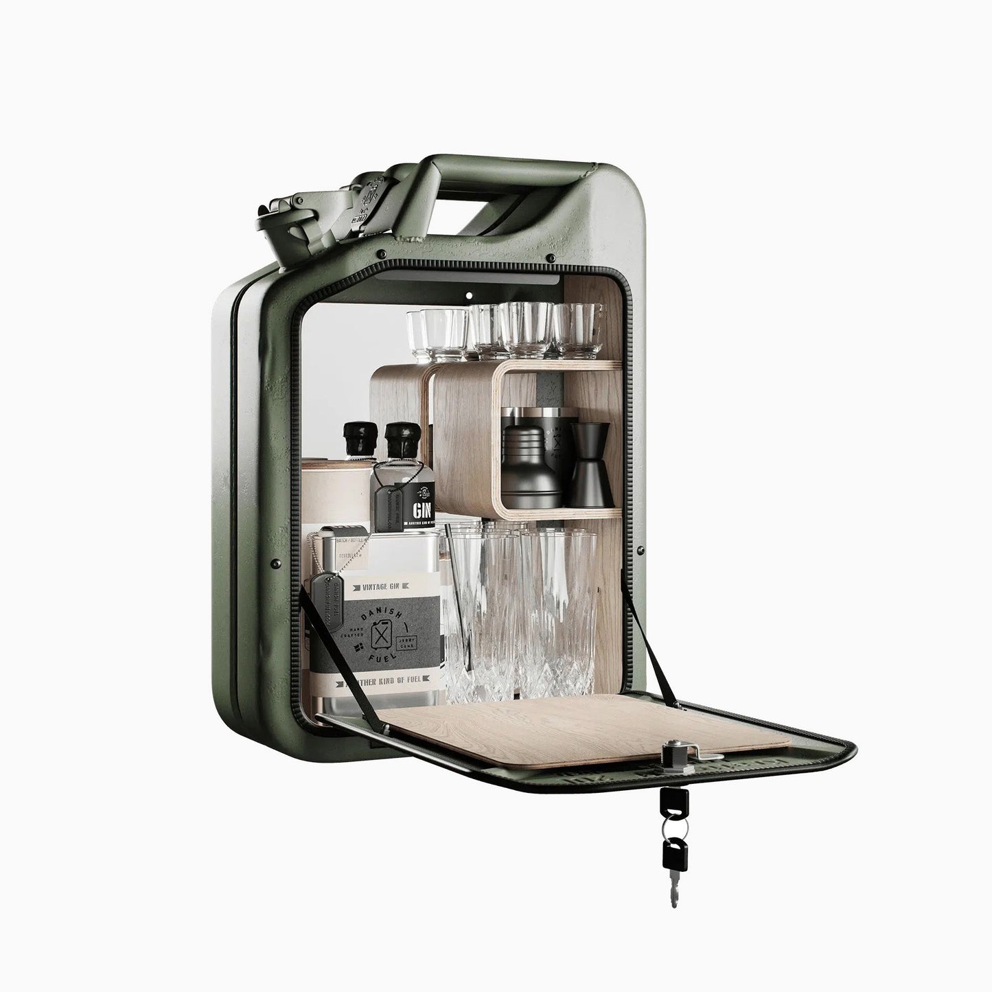 Jerry Can Bar Cabinet (Army Green + Oak)