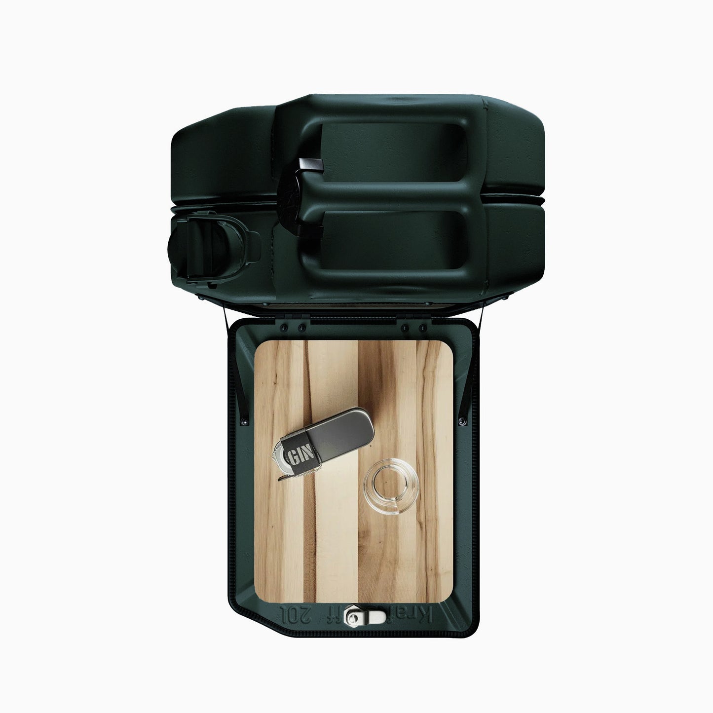 Jerry Can Bar Cabinet (Racing Green + Red Gum)