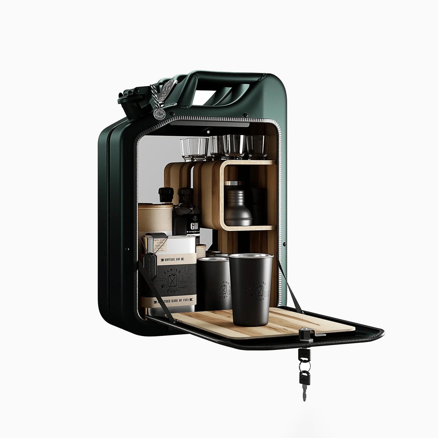 Jerry Can Bar Cabinet (Racing Green + Red Gum)