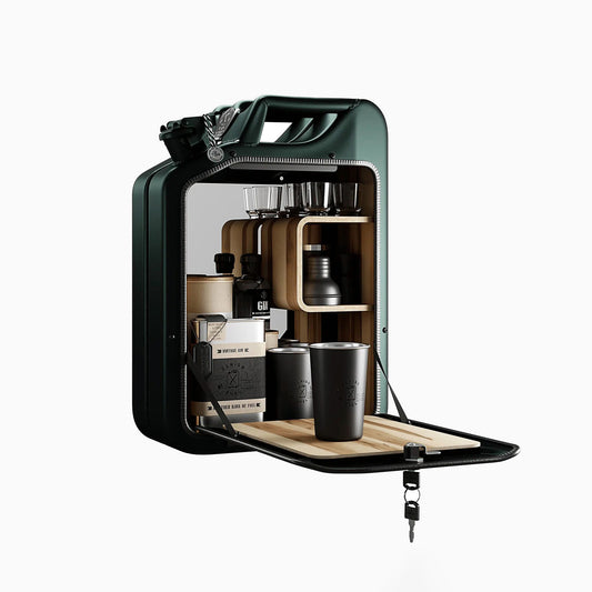 Jerry Can Bar Cabinet (Racing Green + Red Gum)