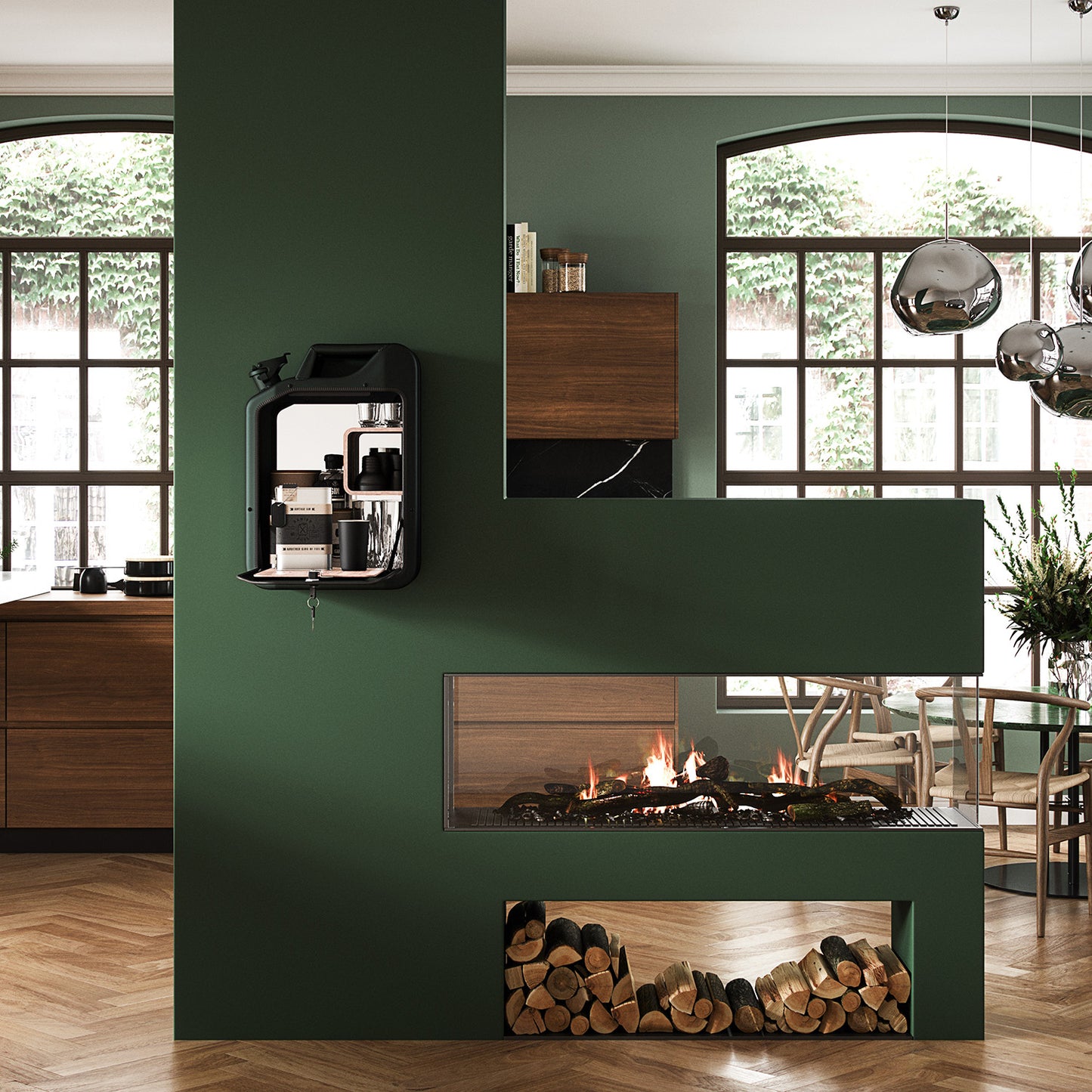 Jerry Can Bar Cabinet (Racing Green + Red Gum)