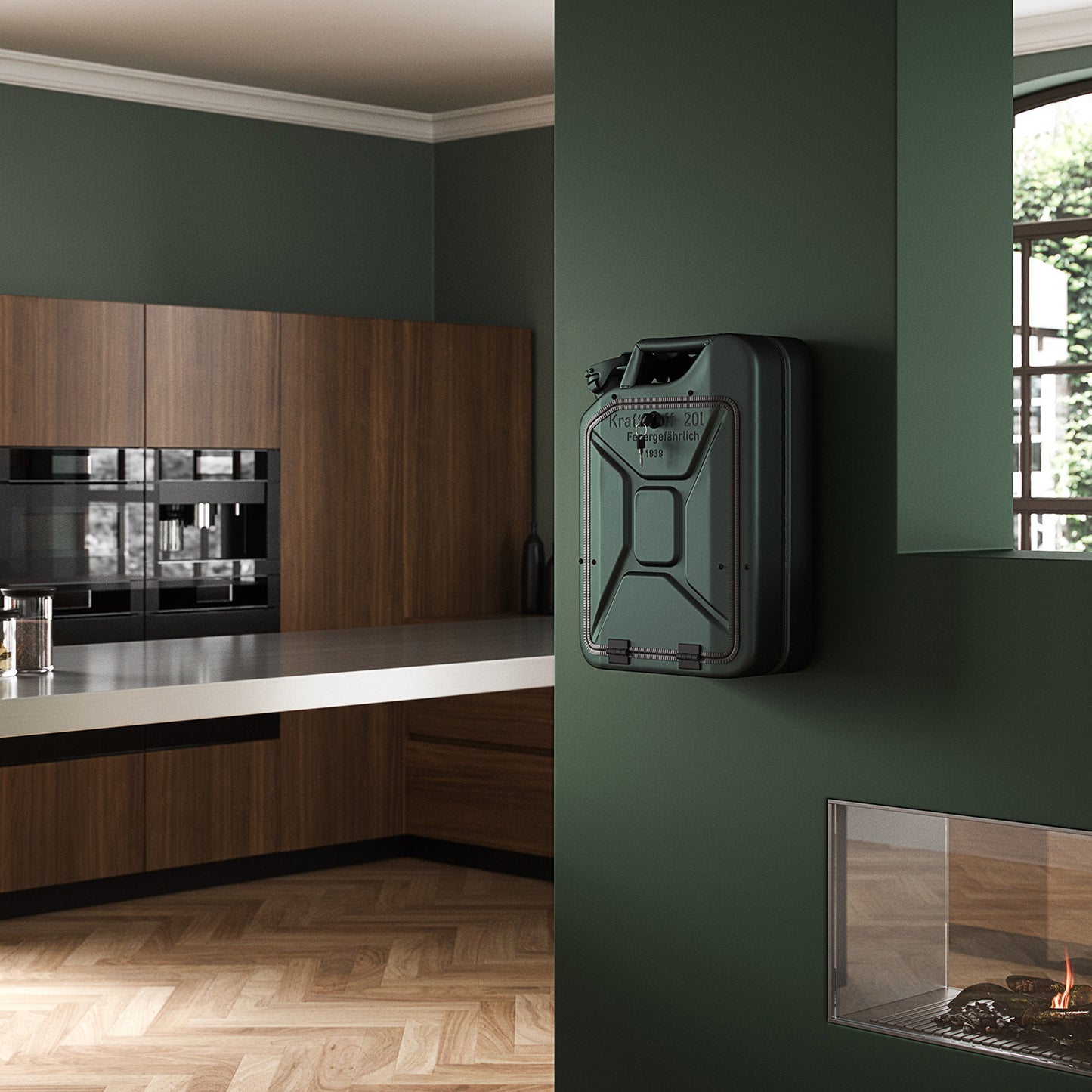 Jerry Can Bar Cabinet (Racing Green + Red Gum)