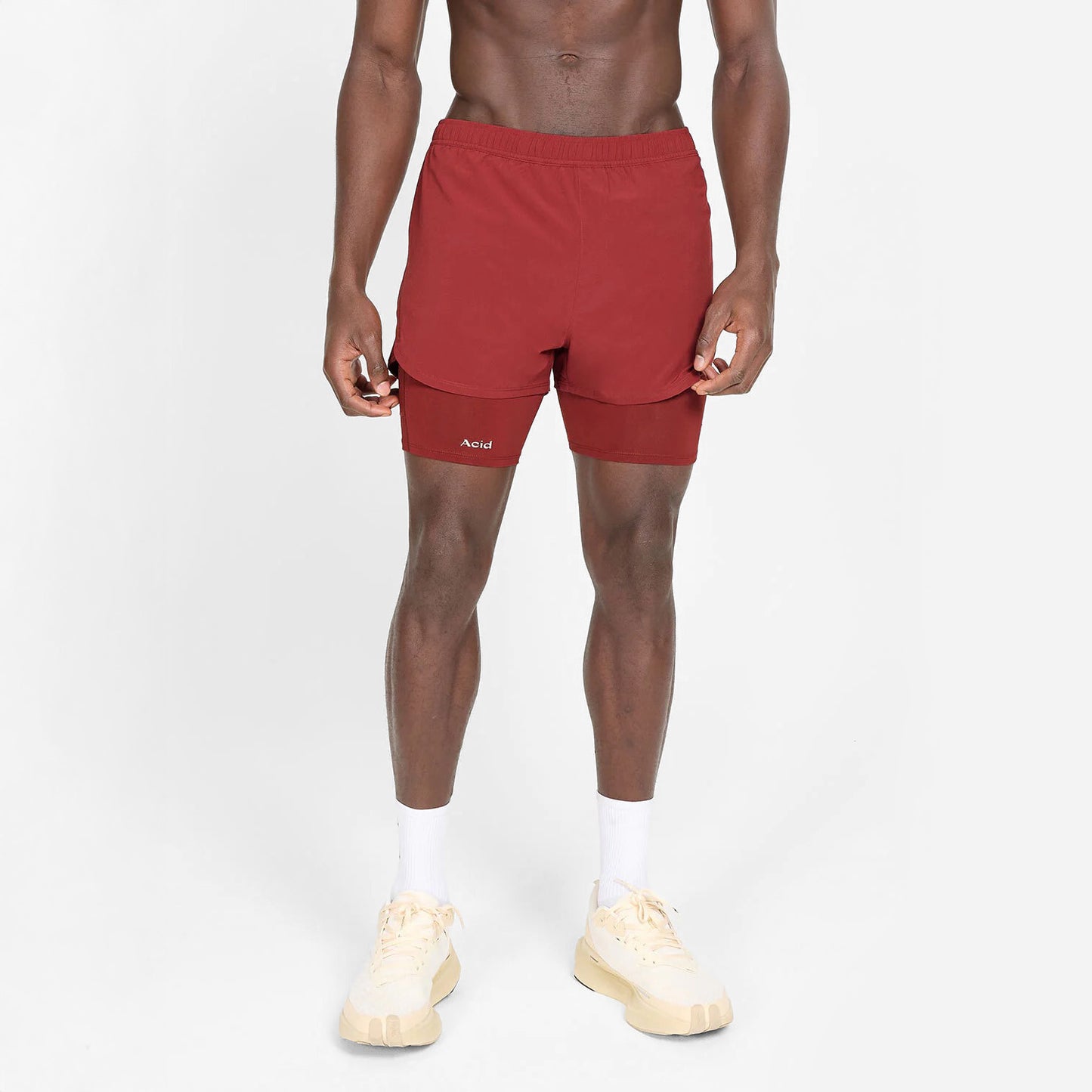 2-in-1 Running Shorts (Brick Red)