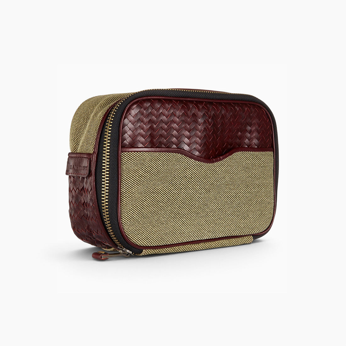 Herringbone Leather Zip Around Wash Bag