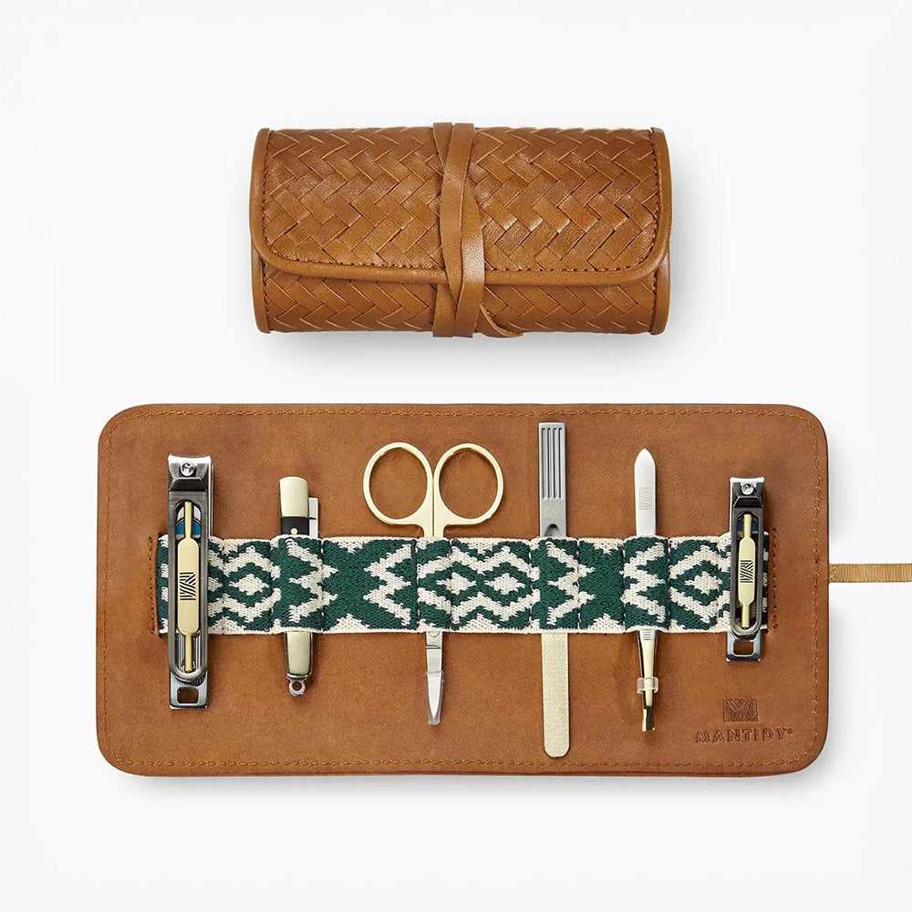 Herringbone Leather Grooming Roll